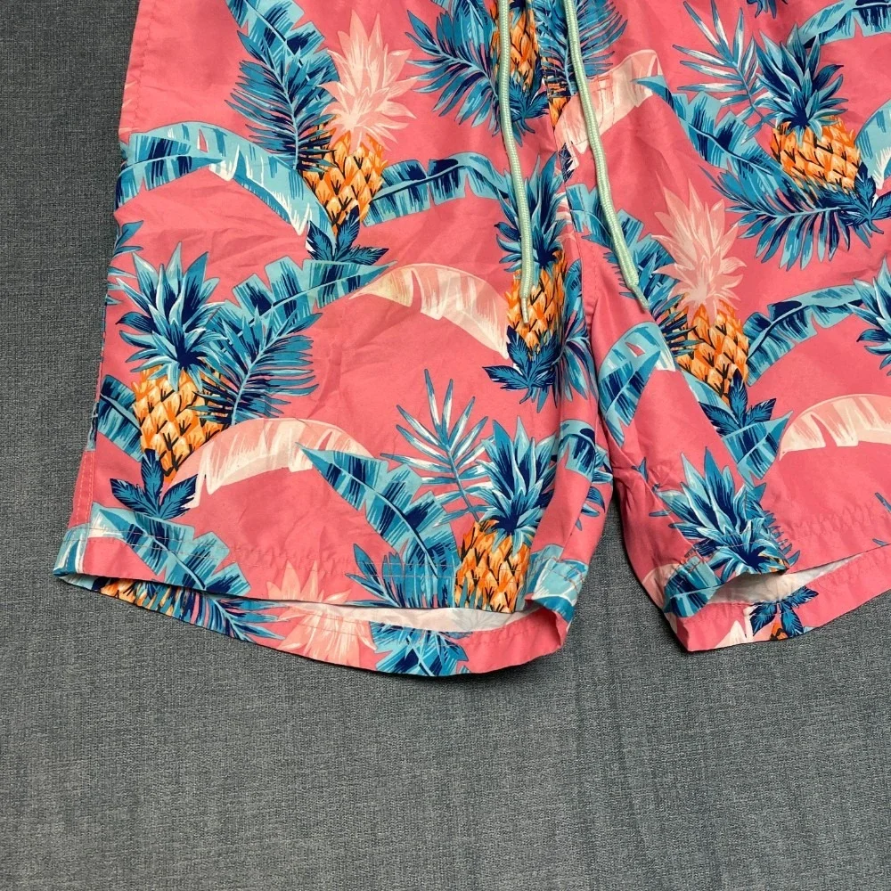 Club Room Board Shorts Mens Small Coral Pink Pineapple Palm Leaf Swimwear Beach
